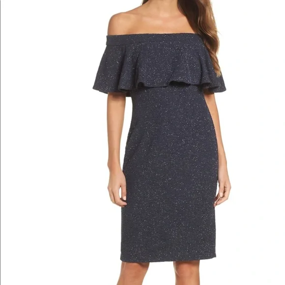 Eliza J Womens Off-The-Shoulder Ruffle Special Occasion Dress Silver